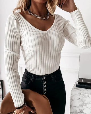 Haut décontracté côtelé à manches longues