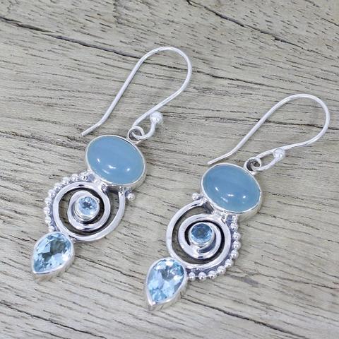 Boucles d'Oreilles Pierre de Lune Bleu Océan