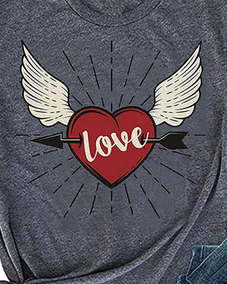 T-shirt décontracté à imprimé coeur pour la fête des mères