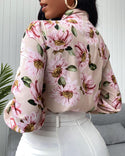 Chemise à manches longues à imprimé floral et encolure nouée