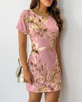 Robe décontractée à manches courtes et imprimé tropical