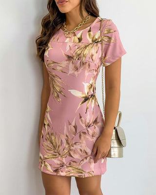 Robe décontractée à manches courtes et imprimé tropical