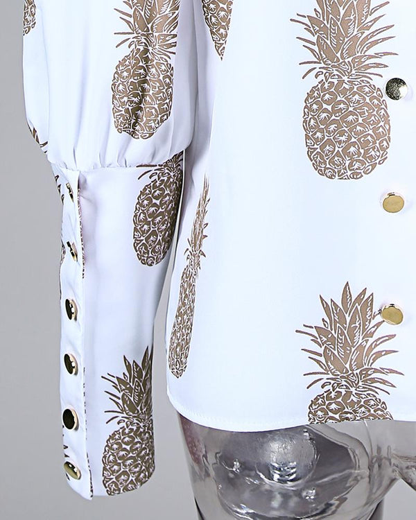 Chemisier décontracté boutonné en métal imprimé ananas