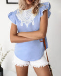 Blouse en Dentelle Crochet Flutter Sleeve Blouse