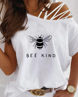 T-shirt imprimé lettre animal à bretelles une épaule