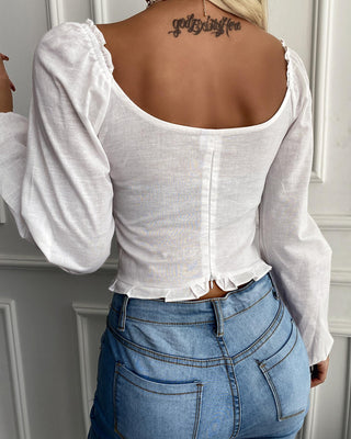 Haut à manches longues à lacets et ourlet volanté