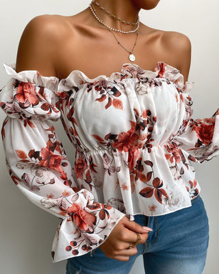 Top froncé à volants et imprimé floral à épaules dénudées