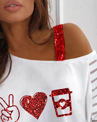 Top à paillettes à motif lettre graphique et une épaule