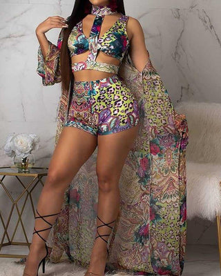 Ensembles de bikini 3PCS à imprimé mixte avec couverture