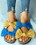 Sandales avec semelle intérieure à motif peau de serpent / color-block Bowknot