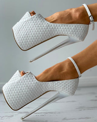 Talons aiguilles tressés Peep Toe avec bride à la cheville