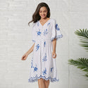 Robe Bohème Courte Blanche Et Bleu