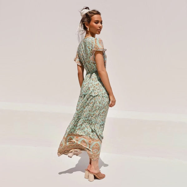 Robe Bohème Fleurie Verte