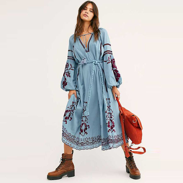 Robe Bleu Longue Bohème