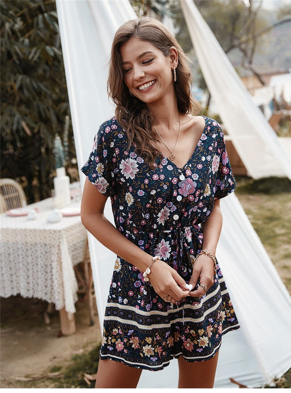 Robe Bohème Fleurie Bleue