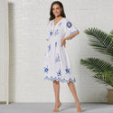 Robe Bohème Courte Blanche Et Bleu