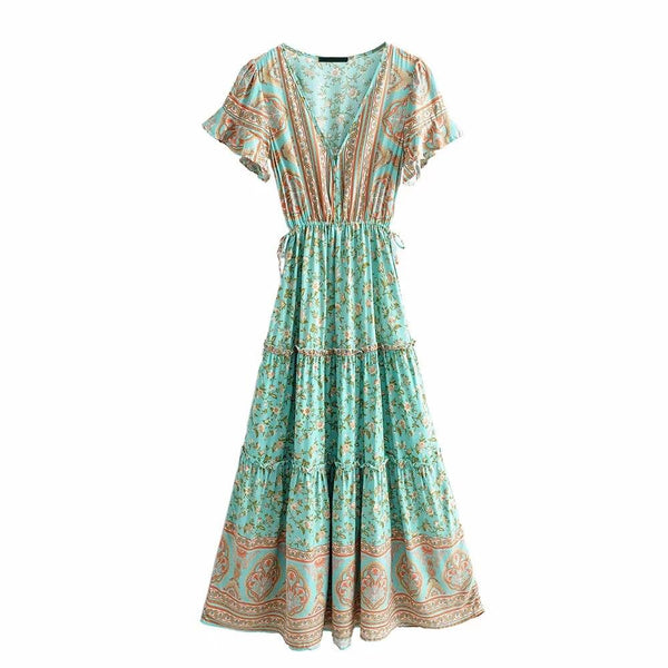 Robe Bohème Fleurie Verte