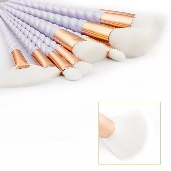 Set de 10 Pinceaux de Maquillage Licorne blancs et Or