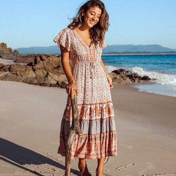 Robe Bohème Chic Longue Rose