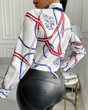 Chemise à manches longues à col noué et imprimé foulard