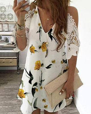 Robe décontractée à manches courtes en dentelle à imprimé floral
