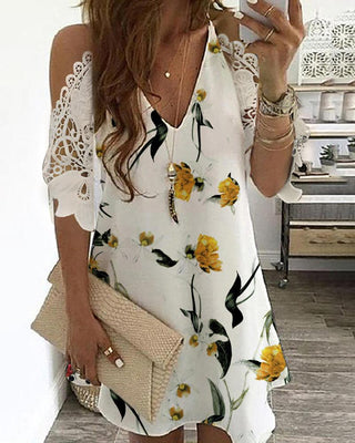 Robe décontractée à manches courtes en dentelle à imprimé floral