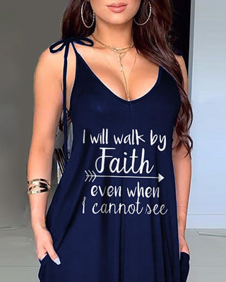 Robe décontractée à imprimé lettre et poche