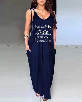 Robe décontractée à imprimé lettre et poche