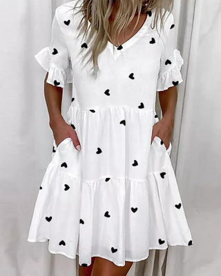 Robe décontractée à volants et imprimé coeur avec poche