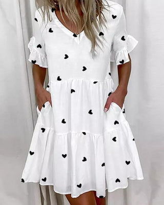Robe décontractée à volants et imprimé coeur avec poche