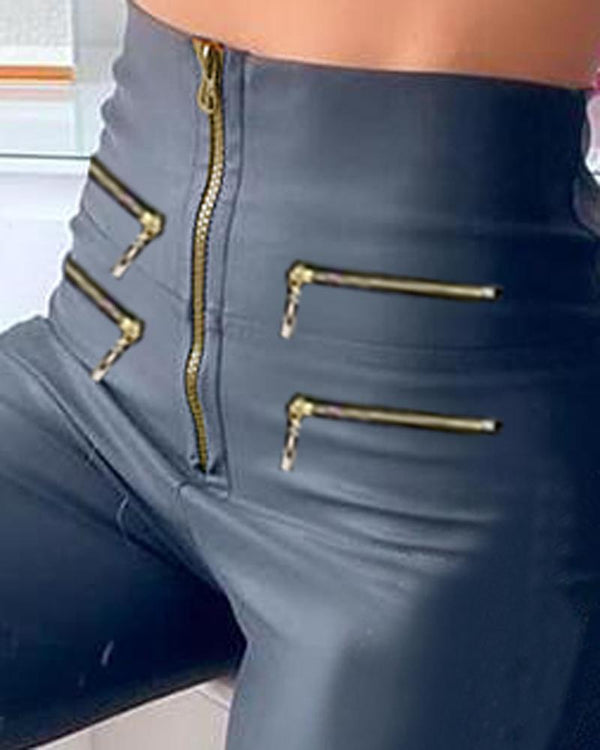 Pantalon design zippé taille haute à lettres