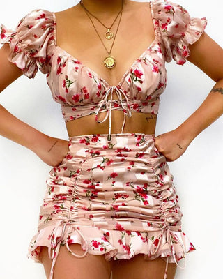 Ensemble haut à volants et jupe froncée à imprimé floral Ditsy