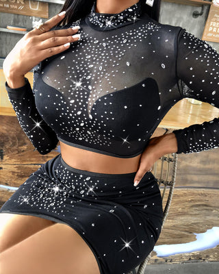 Robe deux pièces en maille strass