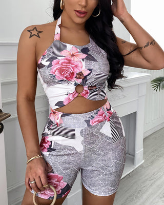 Ensemble short et top court à imprimé fleuri licou