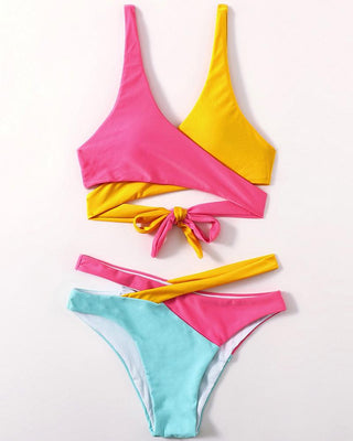 Ensemble de bikini à bretelles épaisses colorblock