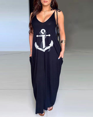 Robe décontractée à imprimé ancre avec poche