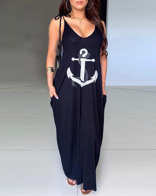 Robe décontractée à imprimé ancre avec poche