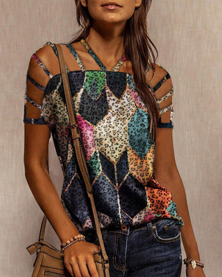 Haut découpé à imprimé guépard à épaules dénudées