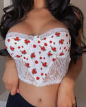 Top court sans manches en dentelle épissée à imprimé floral