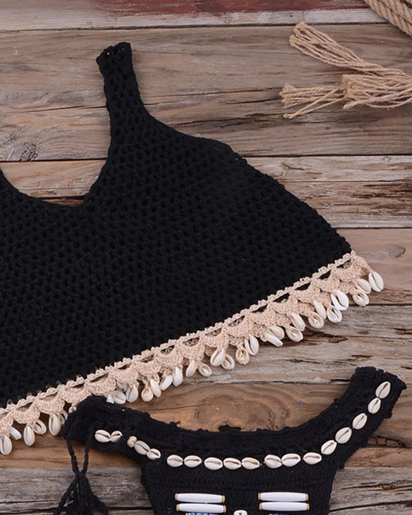 Ensemble de tankini à pompon en crochet évidé