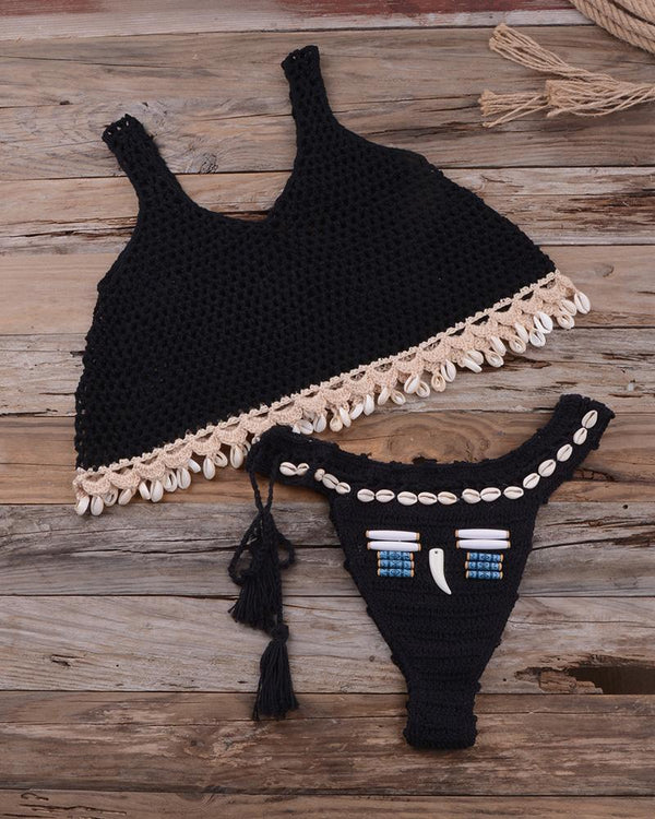 Ensemble de tankini à pompon en crochet évidé