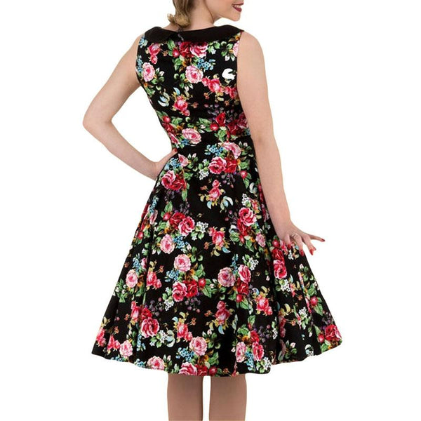 Mode femmes imprimé floral sans manches ras du cou balançoire robe vintage