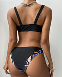 Ensemble de bikini col carré taille haute color block