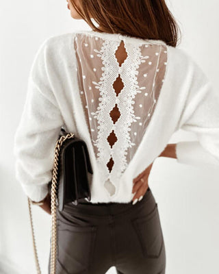 Pull en dentelle à pois moelleux au dos
