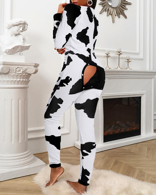 Pyjama à rabat fonctionnel à imprimé vache pour adultes