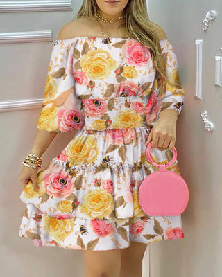 Robe décontractée à épaules dénudées à imprimé floral