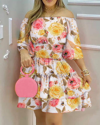 Robe décontractée à épaules dénudées à imprimé floral