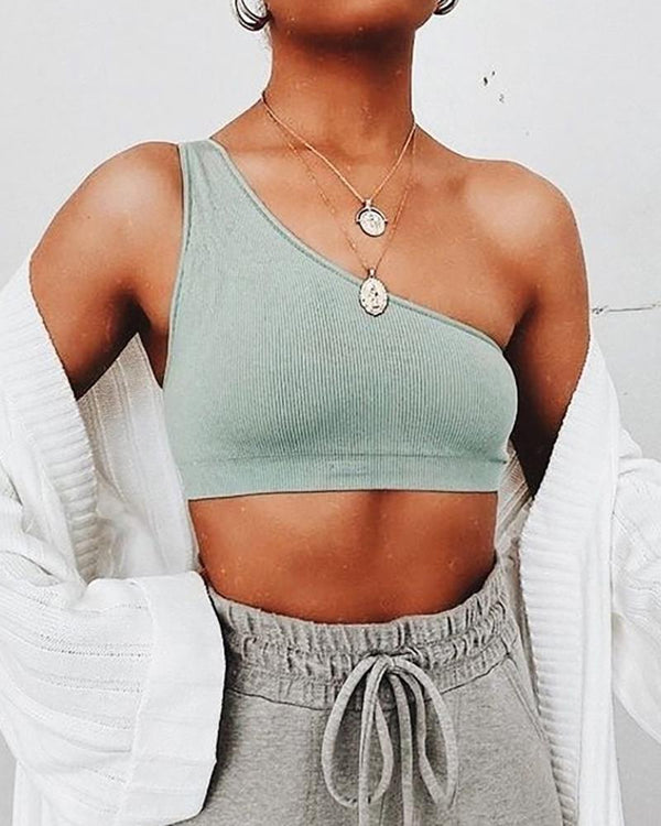 Crop top basique uni à une épaule