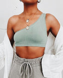 Crop top basique uni à une épaule