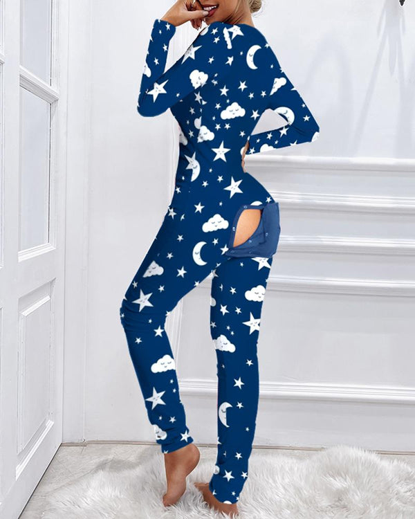 Pyjama à rabat fonctionnel à imprimé étoiles pour adultes